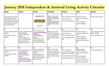 Activity Calendar of Prairie Vista Village, Assisted Living, Nursing Home, Independent Living, CCRC, Altoona, IA 9