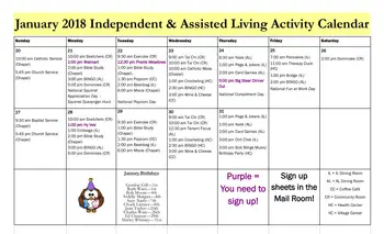 Activity Calendar of Prairie Vista Village, Assisted Living, Nursing Home, Independent Living, CCRC, Altoona, IA 10