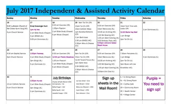Activity Calendar of Prairie Vista Village, Assisted Living, Nursing Home, Independent Living, CCRC, Altoona, IA 12