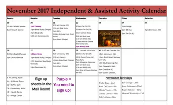 Activity Calendar of Prairie Vista Village, Assisted Living, Nursing Home, Independent Living, CCRC, Altoona, IA 14