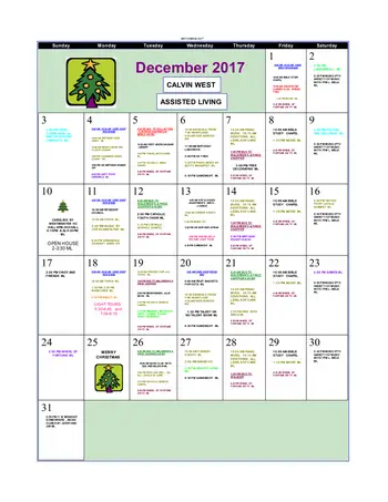 Activity Calendar of Calvin Community, Assisted Living, Nursing Home, Independent Living, CCRC, Des Moines, IA 2