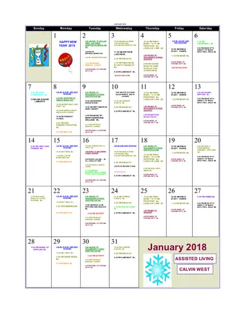 Activity Calendar of Calvin Community, Assisted Living, Nursing Home, Independent Living, CCRC, Des Moines, IA 3