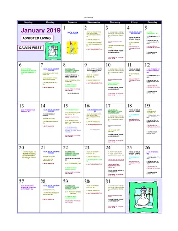 Activity Calendar of Calvin Community, Assisted Living, Nursing Home, Independent Living, CCRC, Des Moines, IA 1