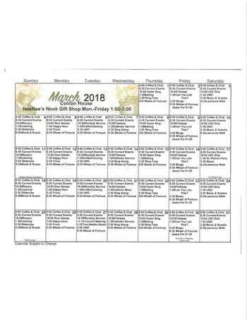 Activity Calendar of Luther Manor, Assisted Living, Nursing Home, Independent Living, CCRC, Dubuque, IA 7