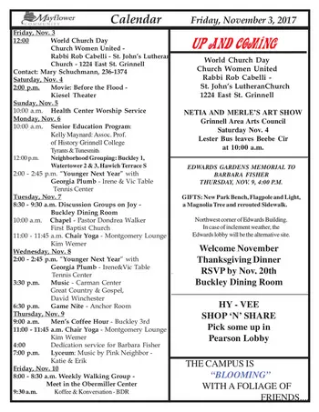 Activity Calendar of Mayflower Community, Assisted Living, Nursing Home, Independent Living, CCRC, Grinnell, IA 2