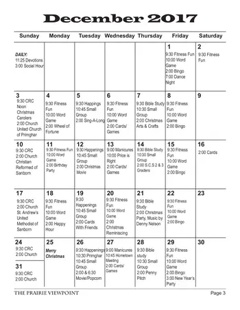 Activity Calendar of Prairie View Campus, Assisted Living, Nursing Home, Independent Living, CCRC, Sanborn, IA 2