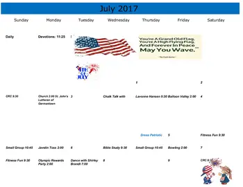 Activity Calendar of Prairie View Campus, Assisted Living, Nursing Home, Independent Living, CCRC, Sanborn, IA 4