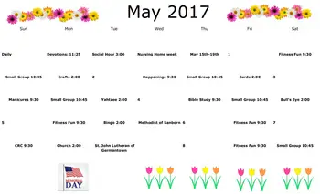 Activity Calendar of Prairie View Campus, Assisted Living, Nursing Home, Independent Living, CCRC, Sanborn, IA 5