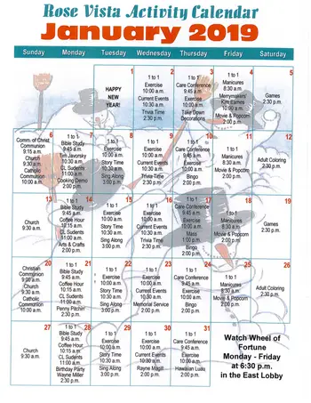 Activity Calendar of Rose Vista, Assisted Living, Nursing Home, Independent Living, CCRC, Woodbine, IA 3