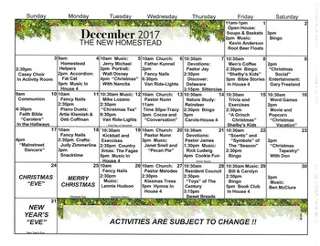 Activity Calendar of The New Homestead, Assisted Living, Nursing Home, Independent Living, CCRC, Guthrie Center, IA 1