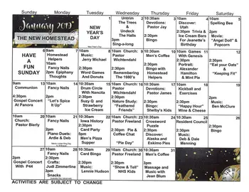 Activity Calendar of The New Homestead, Assisted Living, Nursing Home, Independent Living, CCRC, Guthrie Center, IA 2