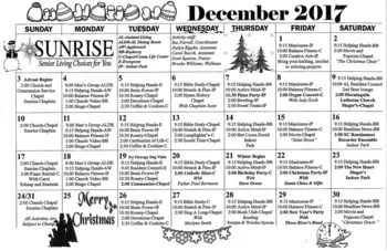 Activity Calendar of Sunrise Retirement, Assisted Living, Nursing Home, Independent Living, CCRC, Sioux City, IA 1