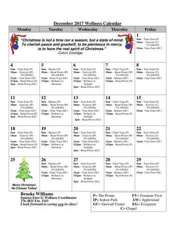 Activity Calendar of Sunrise Retirement, Assisted Living, Nursing Home, Independent Living, CCRC, Sioux City, IA 6
