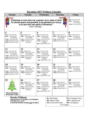 Activity Calendar of Sunrise Retirement, Assisted Living, Nursing Home, Independent Living, CCRC, Sioux City, IA 7