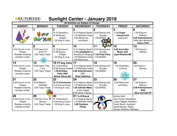 Activity Calendar of Sunrise Retirement, Assisted Living, Nursing Home, Independent Living, CCRC, Sioux City, IA 9
