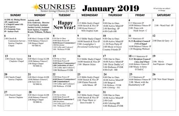 Activity Calendar of Sunrise Retirement, Assisted Living, Nursing Home, Independent Living, CCRC, Sioux City, IA 19