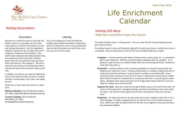 Activity Calendar of The Cedars Maine, Assisted Living, Nursing Home, Independent Living, CCRC, Portland, ME 2