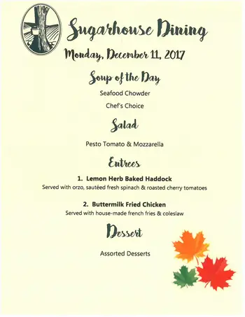 Dining menu of Sugar Hill Retirement Community, Assisted Living, Nursing Home, Independent Living, CCRC, Wolfeboro, NH 8