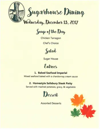 Dining menu of Sugar Hill Retirement Community, Assisted Living, Nursing Home, Independent Living, CCRC, Wolfeboro, NH 10