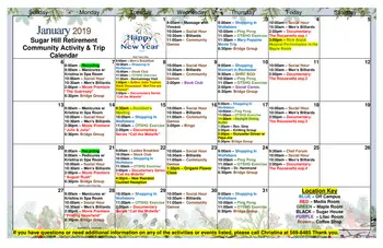 Activity Calendar of Sugar Hill Retirement Community, Assisted Living, Nursing Home, Independent Living, CCRC, Wolfeboro, NH 1