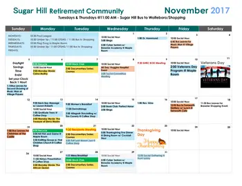 Activity Calendar of Sugar Hill Retirement Community, Assisted Living, Nursing Home, Independent Living, CCRC, Wolfeboro, NH 2