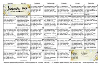 Activity Calendar of Treemont, Assisted Living, Nursing Home, Independent Living, CCRC, Houston, TX 2