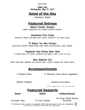 Dining menu of Robin Run Village, Assisted Living, Nursing Home, Independent Living, CCRC, Indianapolis, IN 4