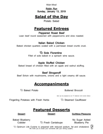 Dining menu of Robin Run Village, Assisted Living, Nursing Home, Independent Living, CCRC, Indianapolis, IN 8