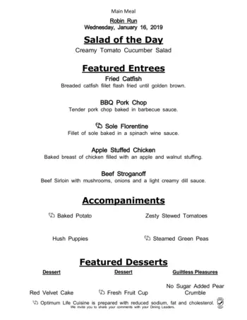 Dining menu of Robin Run Village, Assisted Living, Nursing Home, Independent Living, CCRC, Indianapolis, IN 11