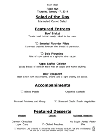 Dining menu of Robin Run Village, Assisted Living, Nursing Home, Independent Living, CCRC, Indianapolis, IN 12