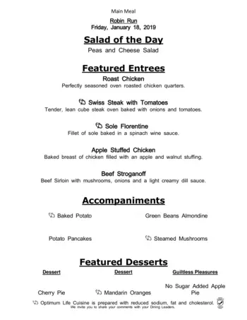 Dining menu of Robin Run Village, Assisted Living, Nursing Home, Independent Living, CCRC, Indianapolis, IN 13