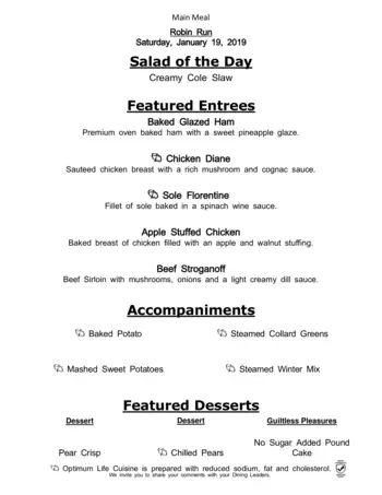 Dining menu of Robin Run Village, Assisted Living, Nursing Home, Independent Living, CCRC, Indianapolis, IN 14