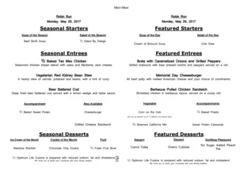 Dining menu of Robin Run Village, Assisted Living, Nursing Home, Independent Living, CCRC, Indianapolis, IN 16