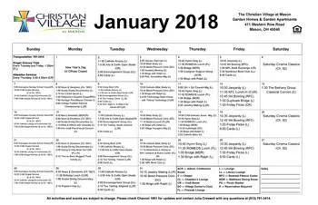 Activity Calendar of Christian Village at Mason, Assisted Living, Nursing Home, Independent Living, CCRC, Mason, OH 1