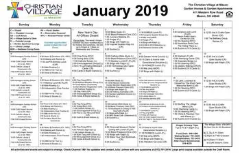 Activity Calendar of Christian Village at Mason, Assisted Living, Nursing Home, Independent Living, CCRC, Mason, OH 2