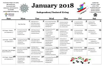 Activity Calendar of The Christian Village at Mt. Healthy, Assisted Living, Nursing Home, Independent Living, CCRC, Cincinnati, OH 1