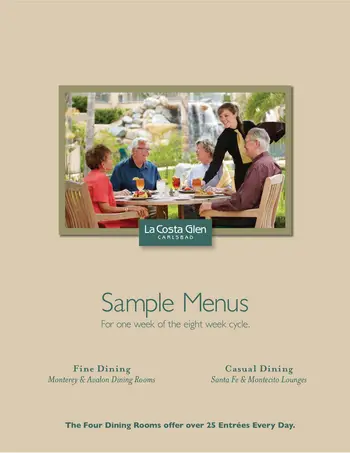 Dining menu of La Costa Glen, Assisted Living, Nursing Home, Independent Living, CCRC, Carlsbad, CA 1