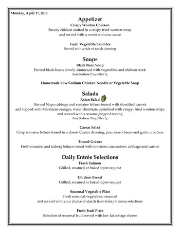 Dining menu of University Village Thousand Oaks, Assisted Living, Nursing Home, Independent Living, CCRC, Thousand Oaks, CA 2