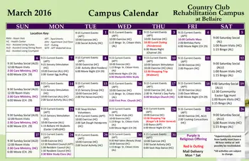 Activity Calendar of Country Club Retirement Campus Bellaire, Assisted Living, Nursing Home, Independent Living, CCRC, Bellaire, OH 2