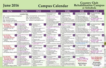 Activity Calendar of Country Club Retirement Campus Ashtabula, Assisted Living, Nursing Home, Independent Living, CCRC, Ashtabula, OH 2
