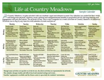 Activity Calendar of Country Meadows of Allentown, Assisted Living, Nursing Home, Independent Living, CCRC, Allentown, PA 1