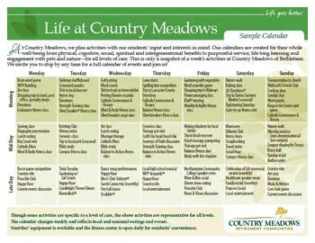 Activity Calendar of Country Meadows of Bethlehem, Assisted Living, Nursing Home, Independent Living, CCRC, Bethlehem, PA 1