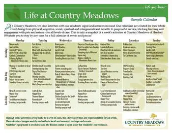 Activity Calendar of Country Meadows of Hershey, Assisted Living, Nursing Home, Independent Living, CCRC, Hershey, PA 1