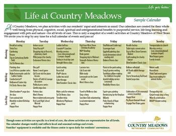 Activity Calendar of Country Meadows of Mechanicsburg, Assisted Living, Nursing Home, Independent Living, CCRC, Mechanicsburg, PA 1