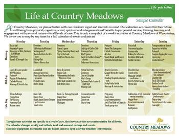 Activity Calendar of Country Meadows of Wyomissing, Assisted Living, Nursing Home, Independent Living, CCRC, Wyomissing, PA 1