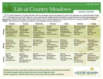 Activity Calendar of Country Meadows of York South, Assisted Living, Nursing Home, Independent Living, CCRC, York, PA 1