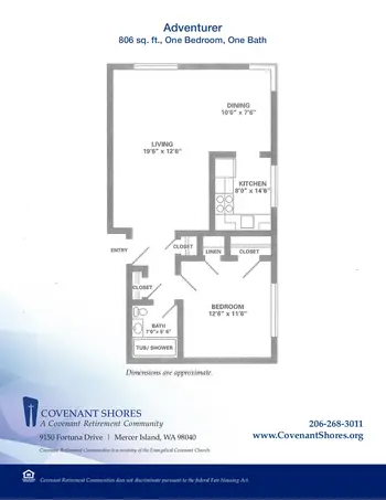 Floorplan of Covenant Living at the Shores, Assisted Living, Nursing Home, Independent Living, CCRC, Mercer Island, WA 1