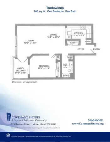 Floorplan of Covenant Living at the Shores, Assisted Living, Nursing Home, Independent Living, CCRC, Mercer Island, WA 9