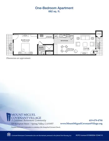 Floorplan of Covenant Living at Mount Miguel, Assisted Living, Nursing Home, Independent Living, CCRC, Spring Valley, CA 3