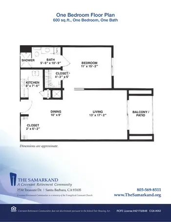 Floorplan of Covenant Living at the Samarkand, Assisted Living, Nursing Home, Independent Living, CCRC, Santa Barbara, CA 4
